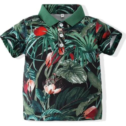 Kimocat Boys Casual Short-Sleeved Polo Shirt, Beach-Style Printed Short-Sleeved Top, Summer Fashion Childrens Wear 1-6 Years