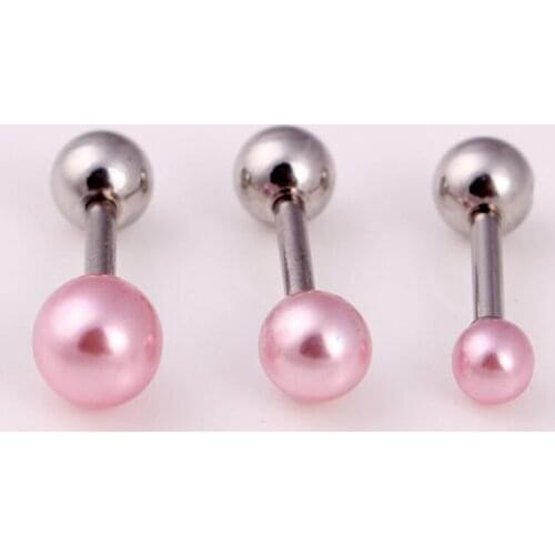 SaYao 2pcs Free Shipping Fashion Ear Nail Ear Clasp Pink Pearl Ear Bone Barbell Earring Piercing helix ear stud tragus Earring