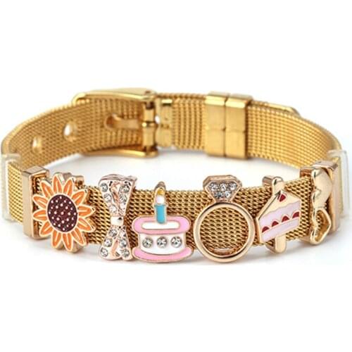 DIY Bowknot & Cake Charm Slide Beads Fit 10mm Watch Keeper Mesh Bracelets For Women Men Brand Exquisite Birthday Jewelry Gift