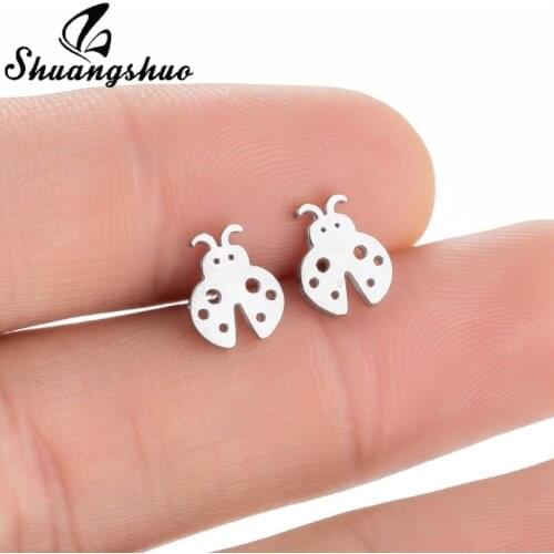 Shuangshuo Simple Creative Animal Insect Stainless Steel Earrings for Women Everyday Jewelry Cute Beetles Ladybird Stud Earrings