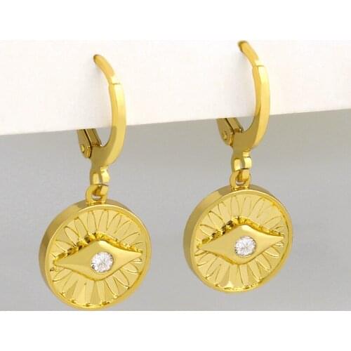 FLOLA Small Round Evil Eye Earrings For Women Gold Turkish Eye Huggie Drop Earrings CZ Polished Statement Jewelry Gifts ersv06