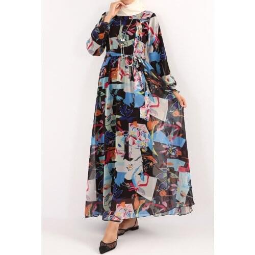 Bishop Sleeve Floral Chiffon Dress