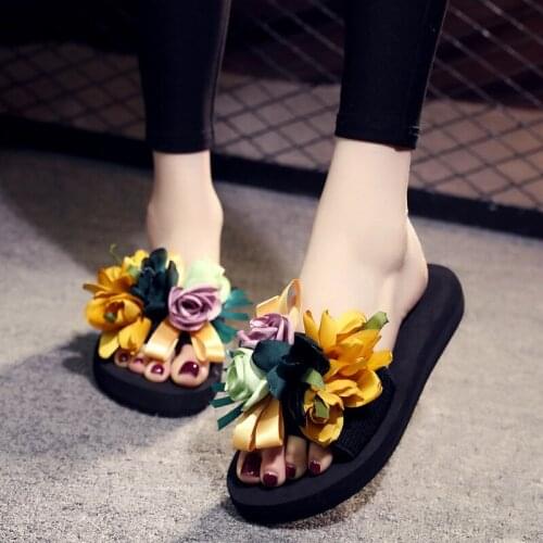 Flower Platform Slippers Women Summer Wedge Sandals Women Beach Slippers Sliders Shoes for Woman Heels3/6CM Comfort Home Slipers