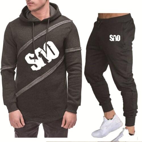 Fashion casual Mens hoodie SAO Sword Art Online Print Spring Autumn High Quality Cotton Mens Hooded Sweatshirt Pants 2 Piece