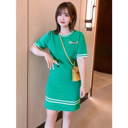 High quality Contrast line horseshoe chain straight knitting dress 2021 summer new pattern
