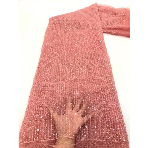 Top quality L-168689 french lace fabric african lace fabric with beads embroidery mesh tulle fabric