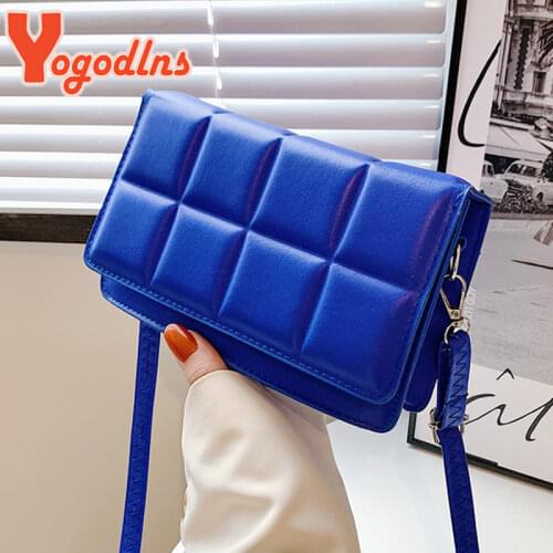 Yogodlns Simple Shoulder Bag Women PU leather Plaid Crossbody Bag Designer Small Square Bag Solid Color Messenger Bag Handbag