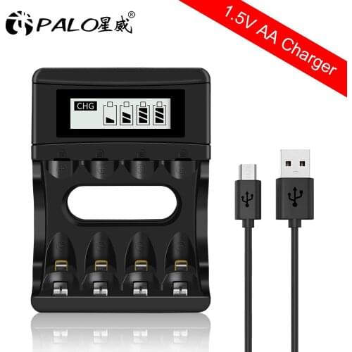 PALO 1.5V AA Battery Charger with LCD Display for 1.5v Li-ion AA AAA Rechargeable Batteries 1.5v Battery Charger