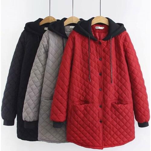6XL Thick Cotton Coat Winter Large Size Womens Korean Casual Long Plaid Loose Hooded Jacket Shirt Abrigos Mujer Female Parka