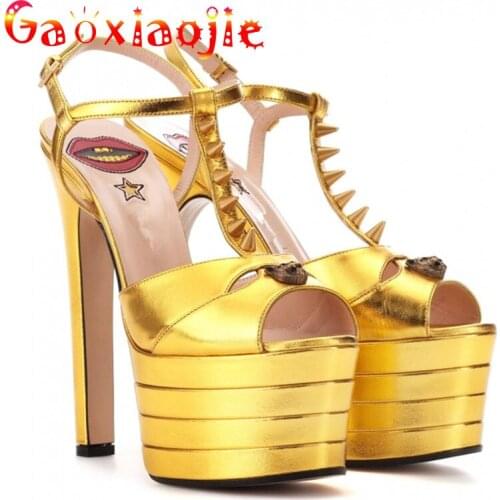 16cm Women Model Catwalk Show Rivet Sandal Platform Sexy Nightclub Pole Dance New Style Stage Party Hollow Out High Heel Shoes