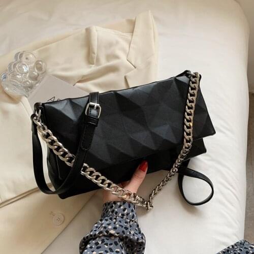 High Quality Fashion Pu Leather Fold Over Shoulder Messenger Bags Diamond Lattice Handbags 2021 New Casual Chain Crossboby Bags