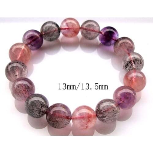 Free Shipping Natural Super Seven Rutilated Quartz Round 13mm~13.5mm Beads Bracelet Women Jewelry Accessories Weddings Parties B