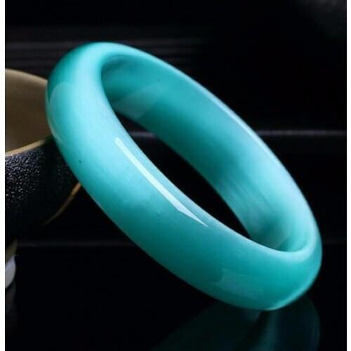 Blue-Green Natural Jade Bangle Ladies Bracelet Charm Jewellery Fashion Accessories Hand-Carved Round Bangle for Women 56-62mm