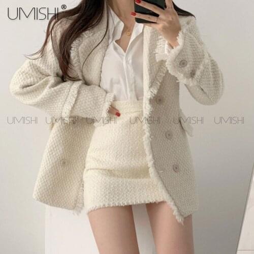 Spot chic retro double-breasted flash skirts with thick tweed coat