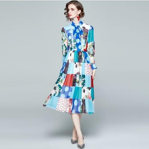 ZUOMAN Women Autumn Elegant Floral Dress Festa Female High Quality Long Vintage Blue Party Robe Femme Designer A-Line Vestidos