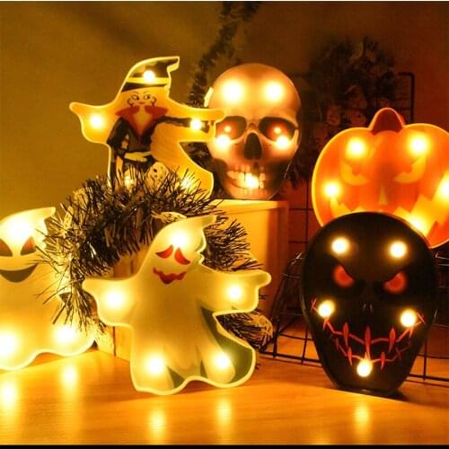 1Pc 3D LED Sign Night Light Pumpkin Spider Skull Bat Ghost Witch Painted Lamp For Christmas Halloween Theme Party Decor Kid Gift