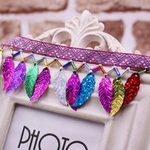 1Yards Colored leaf sequins beaded lace Silk Tassel Fringe Trim Lace Ribbon Trim Embroidery Lace Fabric Sewing curtain clothing