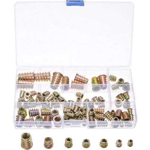 100Pcs/set M4/5/6/8/10 Threaded Hex Drive Insert Fixing Wood Screw Inserts Nuts Insert Knurled Nuts Set For Electrical