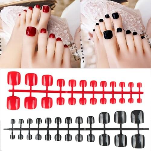 24pcs/sheet Cute Short French Style Artificial Toenails Full Cover Toe Nail Tips Nail Art Decoration Feet Nail Tips