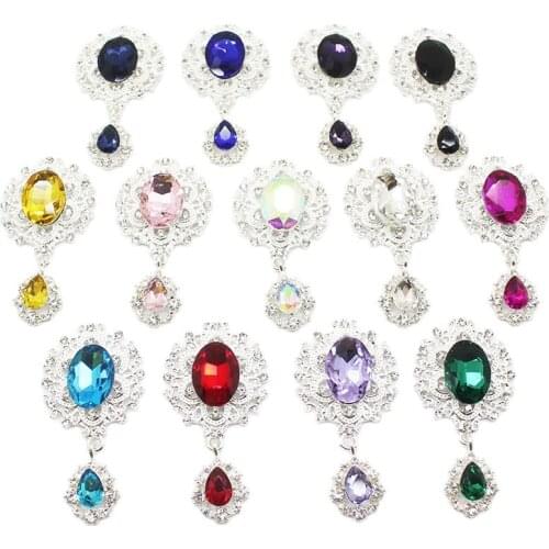 10Pcs 55 * 30MM Rhinestone Pendant Metal Brooch Clothing Design Accessories DIY Wedding Decoration Embellishment Buckle