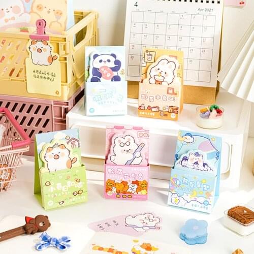 60 Pcs/set Cute Animal Bear Cat Memo Pad Message Notes Decorative Dusk Landscape Stand-up Notepad Note Material Paper Stationery