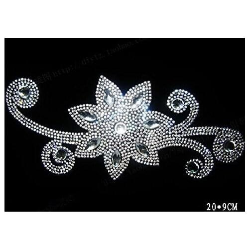 Flower design strass iron stone hot fix rhinestone motif transfer on design rhinestones fix with glue