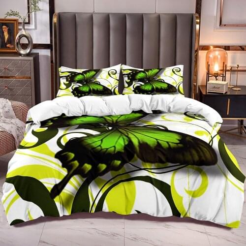 Kids Bedding Duvet Cover Butterfly Print Green Comforter Cover for Children Floral Duvet Cover Corner Ties Microfiber Soft