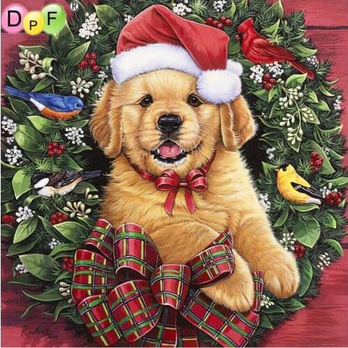 DPF DIY 5D Full Round Diamond Painting Magic Cube Cross Stitch Craft christmas dog hat Diamond Embroidery Mosaic Home Decor Gift
