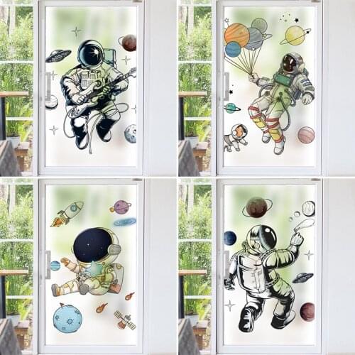 Glue-free electrostatic frosted glass film sticker space astronaut bathroom childrens room window grille window privacy film