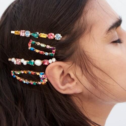 FASHIONSNOOPS New Trendy ZA Crystal Hair Pins for Women Brand Design Hair Jewelry Luxury Rhinestone Hair Clips Bobby Pin Gifts