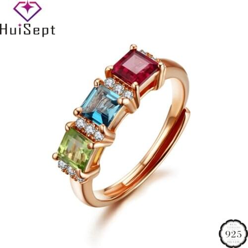 HuiSept Fashion Women Rings 925 Silver Jewelry Square Shape Topaz Gemstones Open Ring Ornaments for Wedding Wholesale Rose Gold