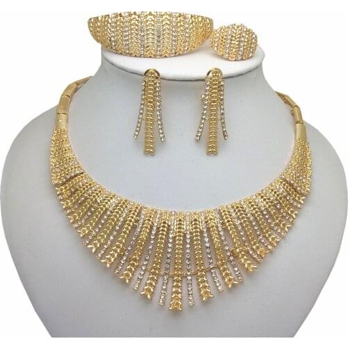 Kingdom Ma New Nigerian Wedding African Costume Big Jewelry Set Dubai Neckace Bracelet Earring Ring Sets For Women Party