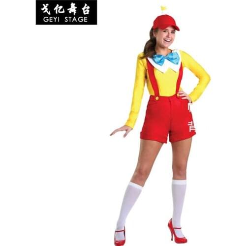 Girls Circus Halloween Clown Cosplay Costumes McDonald Waitress Fancy Dress Overalls Adult Woman Carnival Party Supplies Purim