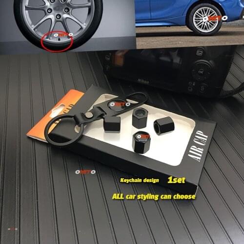 Leather Keychain + 4pcs Valve Cap Car-styling Case for Toyota Kia Hyundai Nissan Jeep Buick Volvo