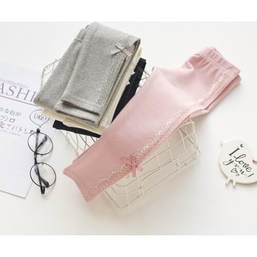 2020 Autumn Girls Leggings Korean Lace Side Bow Girls Pants Mellow Cotton Childrens Leggings