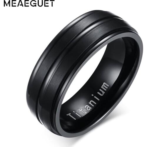 Meaeguet Classic Black 100% Titanium Carbide Wedding Rings For Men 3 Lines 8MM Wide Engagement Anel Jewelry