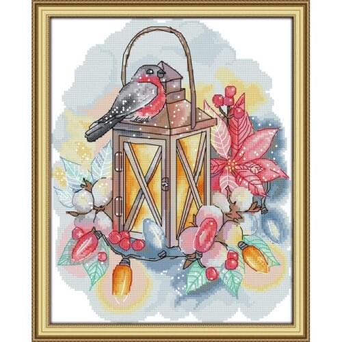 Joy Sunday Bird And Lamp Cross Stitch Pattern 11CT 14CT DIY Needlework Painting Cross Stitch Set for Embroidery Stamped Kits