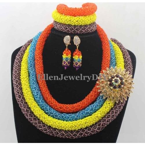 New Multicolored African Costume Jewelry Set earrings Nigerian Wedding African Beads Bridal Jewelry Set Free Shipping W12925