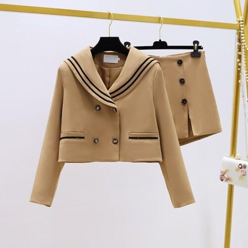 2020 Autumn New Women Suits Thailands Popular Logo 2 Piece Set Women Navy Style Sailor Short Coat+Shorts Skirt Fashion Outfits