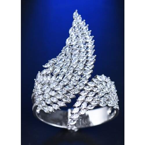 HIBRIDE New Arrival Fashion Luxury Feather Super Shiny AAA Cubic Zirconia Women Baguette Bracelet Bangle N-1177