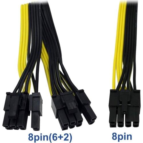 PCI-E PCIE 8p Female To 2 Port Dual 8pin 6+2p Male GPU Graphics Video Card Miner Power Extension Cable Cord 60cm