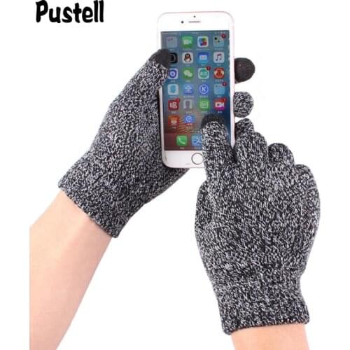 Mens Knitted Gloves Winter Autumn Male Touch Screen Gloves High Quality Plus Thin Velvet Solid Warm Mittens Business