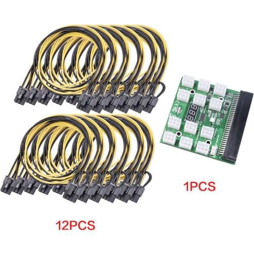 Power Module Breakout Board for HP 750W 1200W PSU Server Power Conversion + 12pcs 6Pin to 8Pin Power Cable for BTC