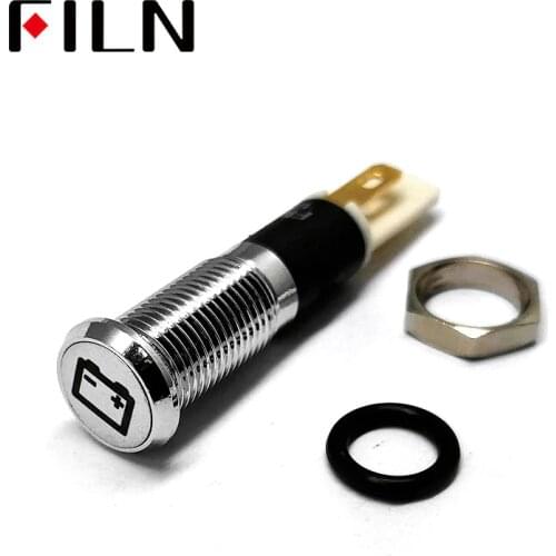 FILN 8mm C16 Car dashboard silver shell Battery fault flag 12v led indicator light with Solder foot