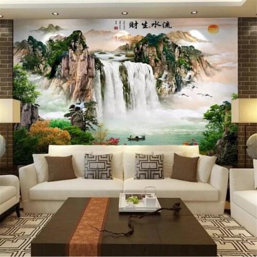 Custom 3d Photo Murals Waterfall Landscape Painting sofa living room Background Wall Water Self Adhesive wallpapers Waterproof
