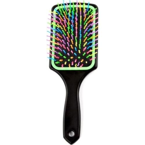 Rainbow Hair Brush Paddle Hair Brush with Colorful Pins and Flexible Cushion Base for Hair Anti Static Detangler Hair Brush