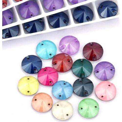 16 Colors Mix Mocha Series Colorful Round K9 Glass Rivoli Sew on Rhinestones Flat Back Strass Crystal Buttons Sew on Clothing