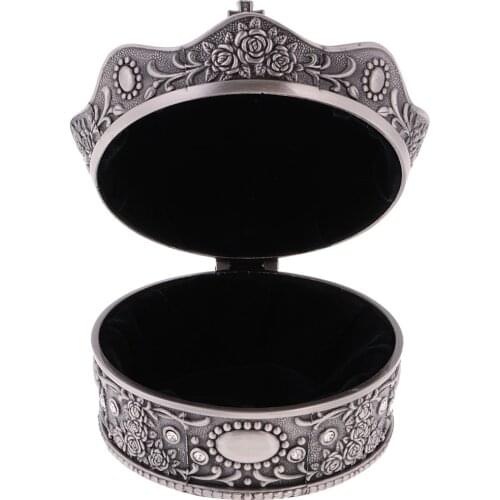 Retro Crown Shape Jewelry Box Rose Sculpture Trinkets Chest Jewelry Case