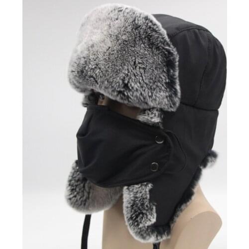 Winter fur hat bomber men and women thickening real rabbit fur winter warm hat Russian skull mask bombing cap