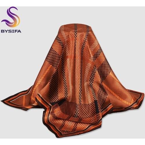 [BYSIFA] Women Men Neck Silk Scarf Spring Autumn Coffee Pure Silk Small Square Scarves 2018 New Accessories Top Grade Scarves